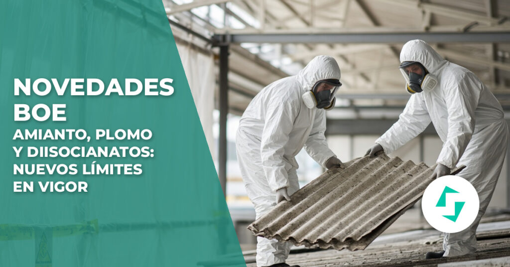 Trabajadores con EPI retirando placas de fibrocemento con amianto – nuevos límites BOE 2026